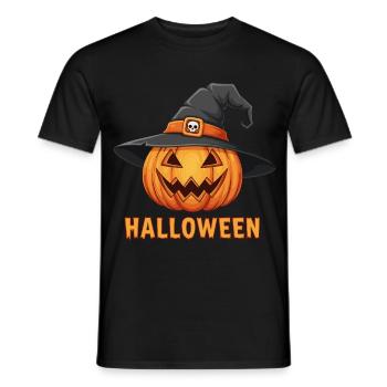 Citrouille-lanterne d’Halloween effrayante avec chapeau de sorcière - T-shirt homme - noir - Devant - AI Model Male 178 light (178cm)