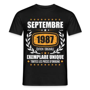 September 1987 Unikat - September 1987 - Männer T-Shirt - Schwarz - Vorne - AI Model Male 178 light (178cm)