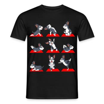 Positions ludiques du Boston Terrier Yoga - T-shirt homme - noir - Devant - AI Model Male 178 light (178cm)