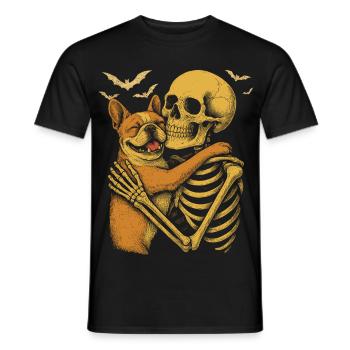 Französische Bulldogge umarmt Skelett - Männer T-Shirt - Schwarz - Vorne - AI Model Male 178 light (178cm)