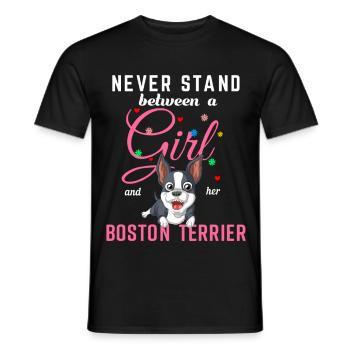 Never Stand Between a Girl and Her Boston Terrier - Men's T-Shirt - black - Front - AI Model Male 178 light (178cm)