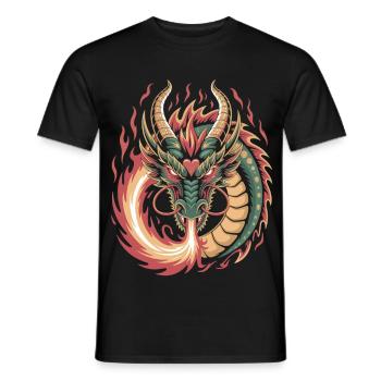 Fiery dragon with stylish lines - Men's T-Shirt - black - Front - AI Model Male 178 light (178cm)