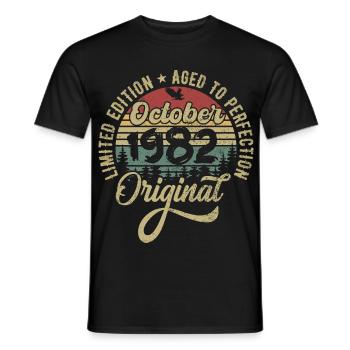 october 1982 anniversary october 1982 october - Men's T-Shirt - black - Front - AI Model Male 178 light (178cm)