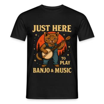 Katzenmusiker mit Banjo  - Männer T-Shirt - Schwarz - Vorne - AI Model Male 178 light (178cm)