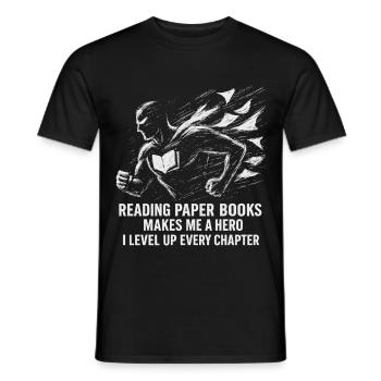 Heroic Book Lover Illustration - Men's T-Shirt - black - Front - AI Model Male 178 light (178cm)