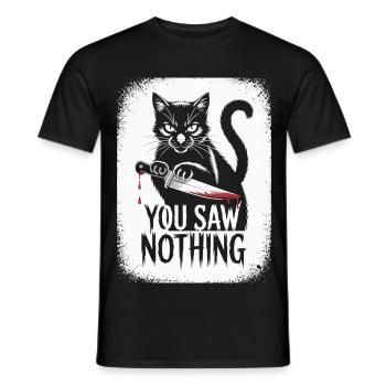 Dark cat motif with bloody knife - Men's T-Shirt - black - Front - AI Model Male 178 light (178cm)