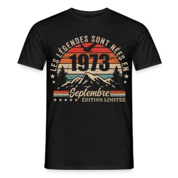 légendaire depuis septembre 1973 | septembre 1973 - T-shirt homme - noir - Devant - AI Model Male 178 light (178cm)