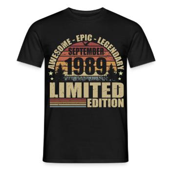 1989 septembre 1989 Anniversaire septembre 1989 - T-shirt homme - noir - Devant - AI Model Male 178 light (178cm)