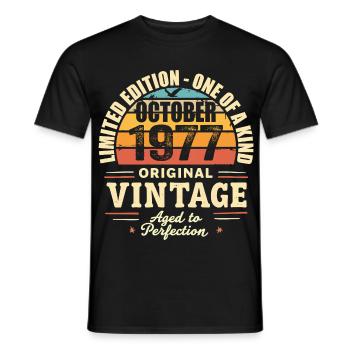 Rétro Octobre 1977 - birthday october 1977 - T-shirt homme - noir - Devant - AI Model Male 178 light (178cm)