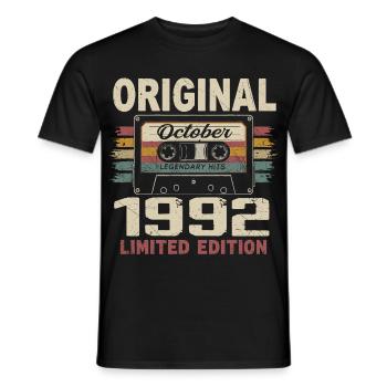 Né en Octobre 1992 | Cadeau Vintage Octobre 1992 - T-shirt homme - noir - Devant - AI Model Male 178 light (178cm)