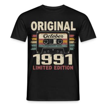 Né en Octobre 1991 | Cadeau Vintage Octobre 1991 - T-shirt homme - noir - Devant - AI Model Male 178 light (178cm)
