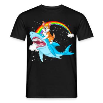 Corgi Riding Shark – Funny Surreal Dog Design - Men's T-Shirt - black - Front - AI Model Male 178 light (178cm)
