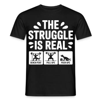 Der Kampf ist ein echtes lustiges T-Rex-Fitnessstudio-Workout - Männer T-Shirt - Schwarz - Vorne - AI Model Male 178 light (178cm)