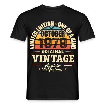 Retro October 1979 - birthday october 1979 - Men's T-Shirt - black - Front - AI Model Male 178 light (178cm)