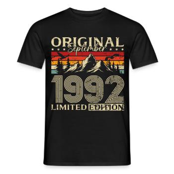 33ème Anniversaire Millésime Septembre Millésime 1992 - T-shirt homme - noir - Devant - AI Model Male 178 light (178cm)