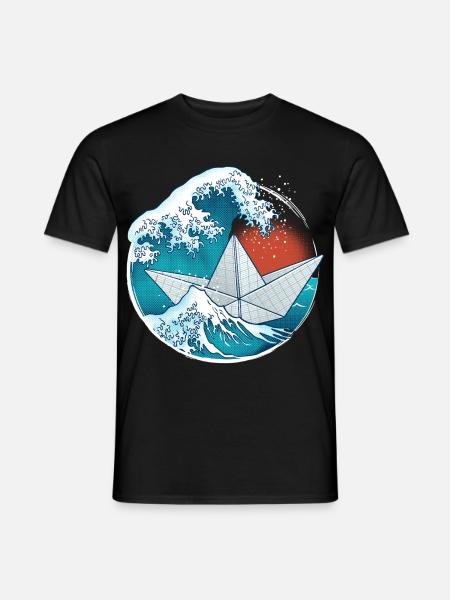 Paper boat in origami style - Men's T-Shirt - black