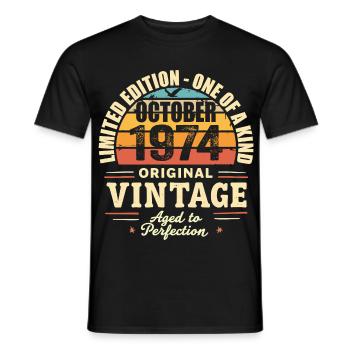 Retro October 1974 - birthday october 1974 - Men's T-Shirt - black - Front - AI Model Male 178 light (178cm)