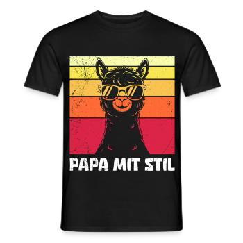 Vaterschaft PAPA MIT STIL Retro Lama Lustiges - Männer T-Shirt - Schwarz - Vorne - AI Model Male 178 light (178cm)