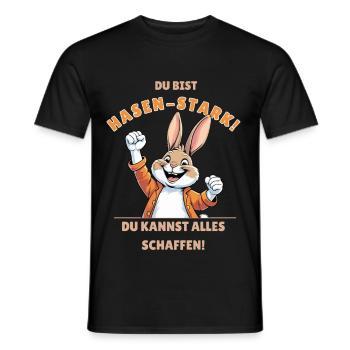 Hasen-Stark Kraftspruch Design - Men's T-Shirt - black - Front - AI Model Male 178 light (178cm)