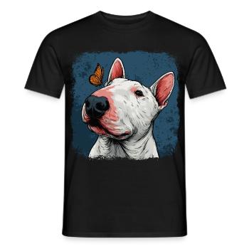 Cheerful bull terrier with butterfly - Men's T-Shirt - black - Front - AI Model Male 178 light (178cm)