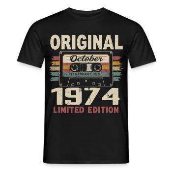 Born in October 1974 | Vintage Gift October 1974 - Men's T-Shirt - black - Front - AI Model Male 178 light (178cm)