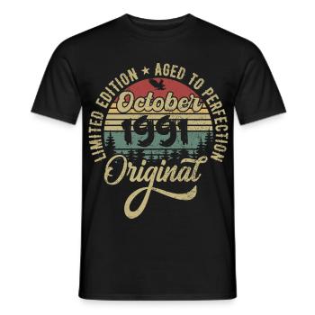 Octobre 1991 Anniversaire Octobre 1991 Octobre - T-shirt homme - noir - Devant - AI Model Male 178 light (178cm)