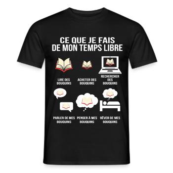 Ce que je fais de mon temps libre Bouquins Addict - T-shirt homme - noir - Devant - AI Model Male 178 light (178cm)