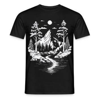Nature Lovers Mountain Nature Landscape Trees River - Men's T-Shirt - black - Front - AI Model Male 178 light (178cm)