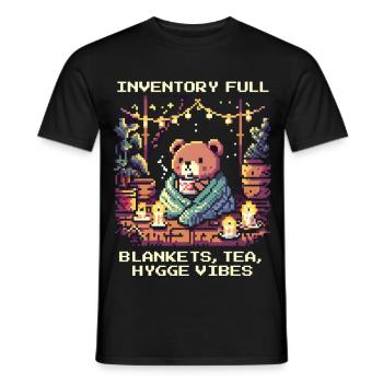 Inventory full: blankets, tea, hygge - Men's T-Shirt - black - Front - AI Model Male 178 light (178cm)