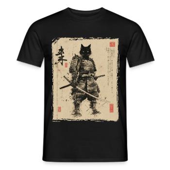 Chat samouraï, guerrier et combattant japonais - T-shirt homme - noir - Devant - AI Model Male 178 light (178cm)