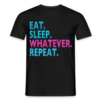 MANGER DORMIR QUOI QUE RÉPÉTER / Humour / Dictons stupides - T-shirt homme - noir - Devant - AI Model Male 178 light (178cm)