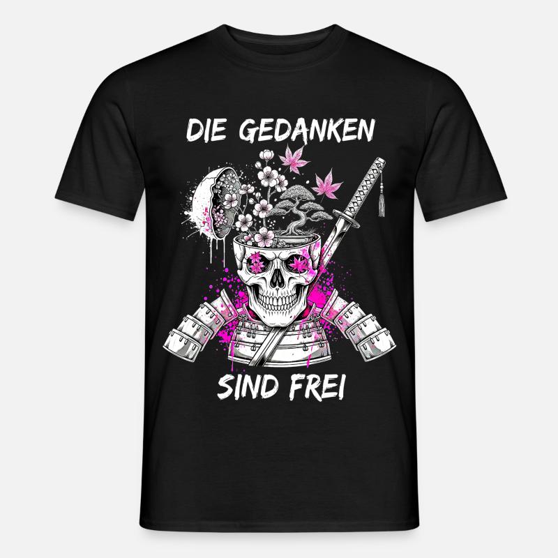 Kriegerischer Totenkopf Samurai - Männer T-Shirt - Schwarz