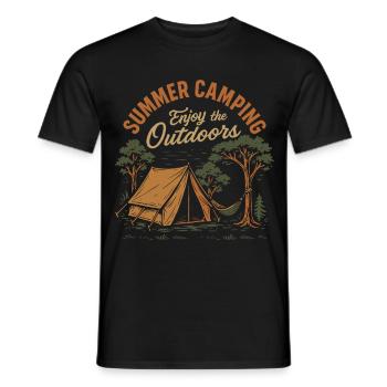 Camping d’été, profitez de la nature et du plaisir du campeur - T-shirt homme - noir - Devant - AI Model Male 178 light (178cm)