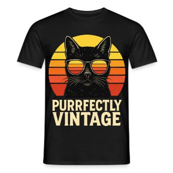 Purrfectly Vintage Katze mit Brille - Männer T-Shirt - Schwarz - Vorne - AI Model Male 178 light (178cm)