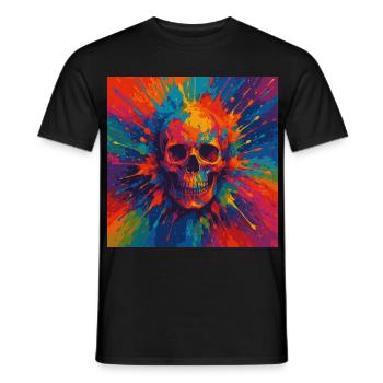 Bunter Totenschädel Farbspritzer Shirt - Männer T-Shirt - Schwarz - Vorne - AI Model Male 178 light (178cm)