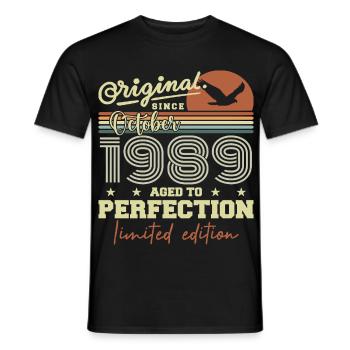 1989 October 1989 Birthday October 1989 - Men's T-Shirt - black - Front - AI Model Male 178 light (178cm)