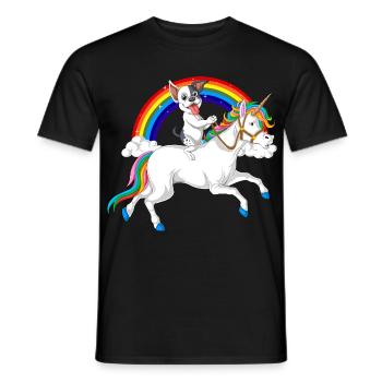 French Bulldog Riding Unicorn - Men's T-Shirt - black - Front - AI Model Male 178 light (178cm)
