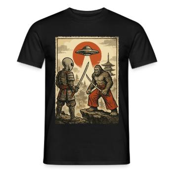 Samouraï Bigfoot Alien Guerrier japonais, Ninja - T-shirt homme - noir - Devant - AI Model Male 178 light (178cm)