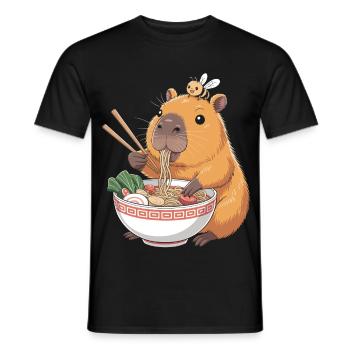 Capybara Ramen Kawaii With Bee - Men's T-Shirt - black - Front - AI Model Male 178 light (178cm)