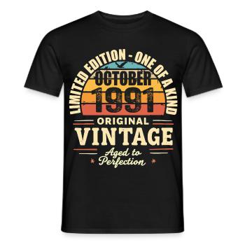 Retro Oktober 1991 - Geburtstag Oktober 1991 - Männer T-Shirt - Schwarz - Vorne - AI Model Male 178 light (178cm)
