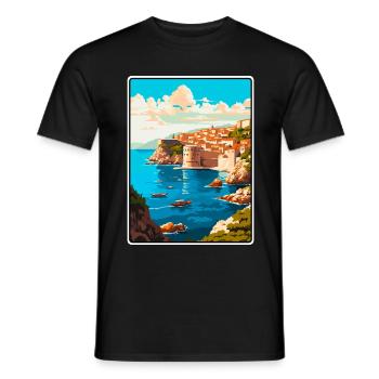 Dubrovnik Kroatien Vintage-Reiseplakat Stadtbild - Männer T-Shirt - Schwarz - Vorne - AI Model Male 178 light (178cm)