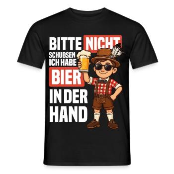 Funny Beer T-Shirt, Bavarian, Traditional Costume, Lederhosen - Men's T-Shirt - black - Front - AI Model Male 178 light (178cm)