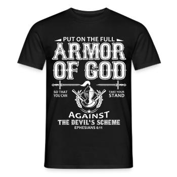 I Put On The Full Armor of God – Christian Design - Men's T-Shirt - black - Front - AI Model Male 178 light (178cm)