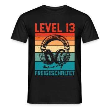 13th Birthday Boys Gamer Level 13 Unlocked - Men's T-Shirt - black - Front - AI Model Male 178 light (178cm)