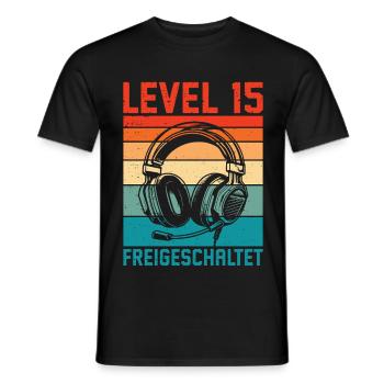 15th Birthday Boys Gamer Level 15 Unlocked - Men's T-Shirt - black - Front - AI Model Male 178 light (178cm)