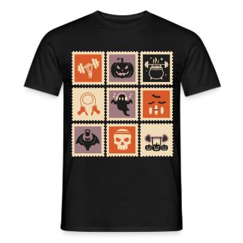 Spooky Halloween Icons on Retro Design - Men's T-Shirt - black - Front - AI Model Male 178 light (178cm)