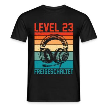 23rd Birthday Men Gamer Level 23 Unlocked - Men's T-Shirt - black - Front - AI Model Male 178 light (178cm)