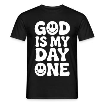 God is my Day One – Faith Design - Men's T-Shirt - black - Front - AI Model Male 178 light (178cm)