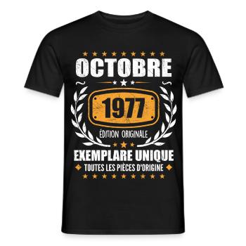 Vintage October 1977, October 1977 Retro Gift - Men's T-Shirt - black - Front - AI Model Male 178 light (178cm)