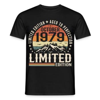 Né en octobre 1979 - cadeau millésime Octobre 1979 - T-shirt homme - noir - Devant - AI Model Male 178 light (178cm)